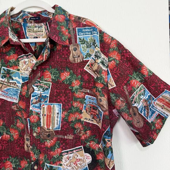 Reyn Spooner Mens Mele Kalikimaka Hawaiian Shirt 2XL Red Santa Music Hula Girl - Picture 1 of 13
